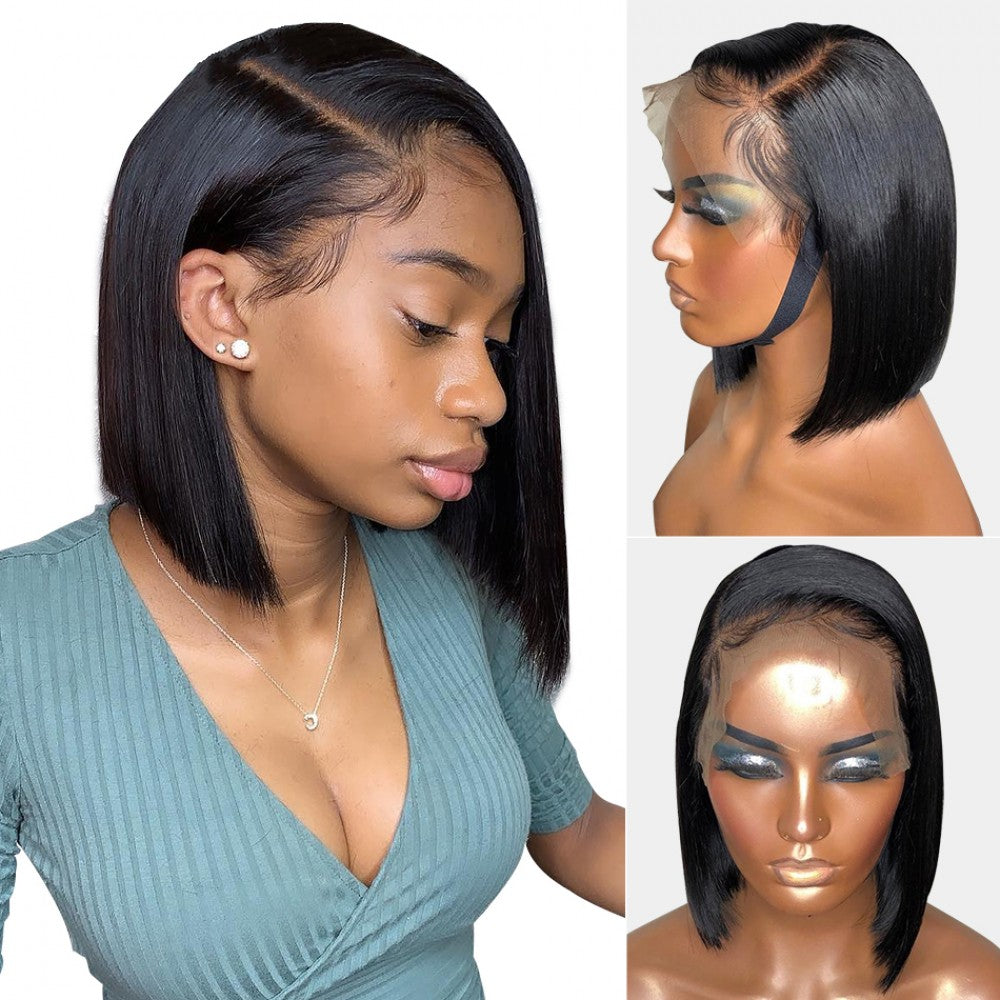 Blunt Cut Bob Lace Front Wigs,Indian Remy Human Hair Silky Straight, Super  Thin Transparent HD Lace [Pre-bleached knots , Pre-plucked hairline